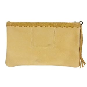 Lara B Tan Soft Leather Tassel Zipper Wristlet Wallet Mirror